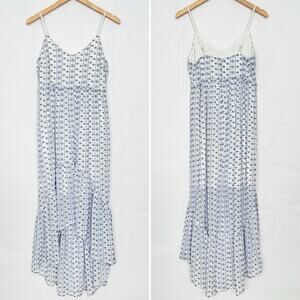 Miami Embroidered Lace Maxi Dress Adjustable Straps Boho Size Small White Blue